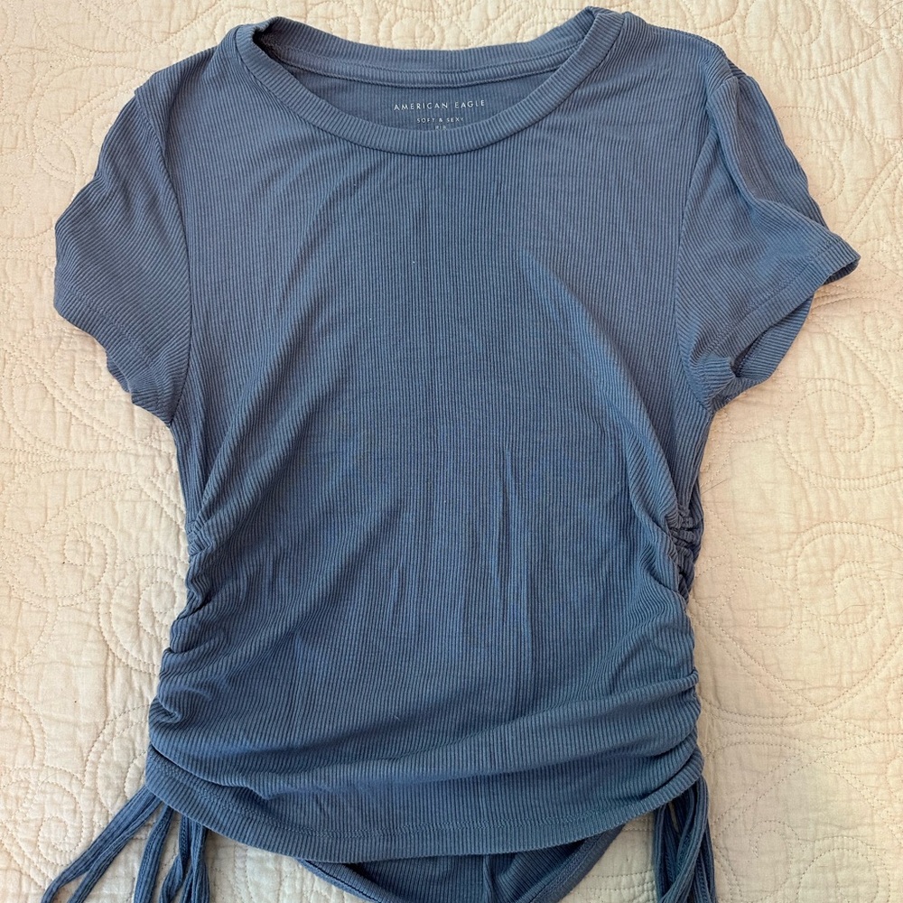 American Eagle Outfitters Blue Ruched Tee